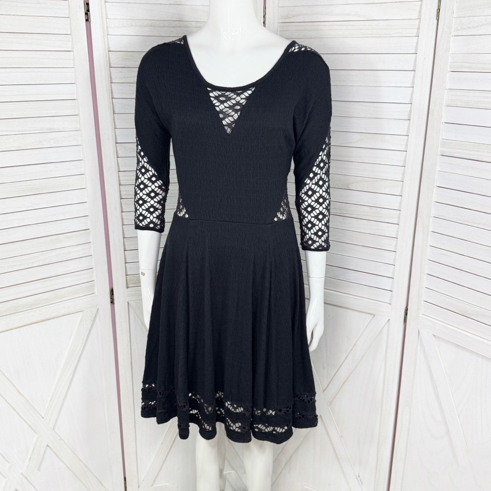 Free People To The Point Lace Cutouts Stretch Skater Dress Black Small‎ Gothic